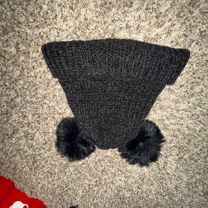 Black Knit Beanie with Pom Poms